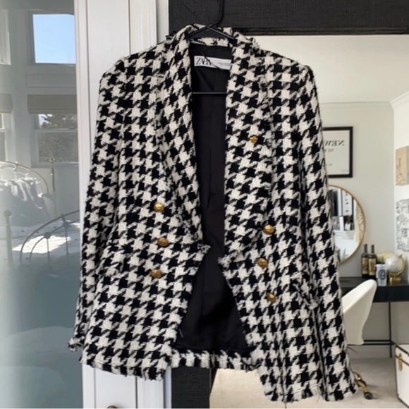 ZARA WOMEN BLOGGERS FAV HOUNDSTOOTH BLAZER JACKET COAT - Picture 3 of 3